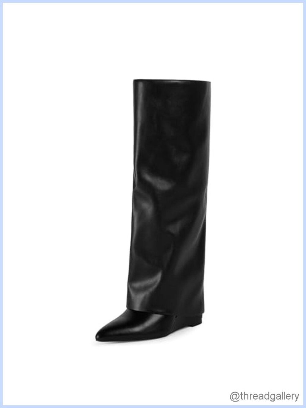Women's Fold Over Knee High Boots Wedge Heel Pointed Toe Wide Calf Faux Leather